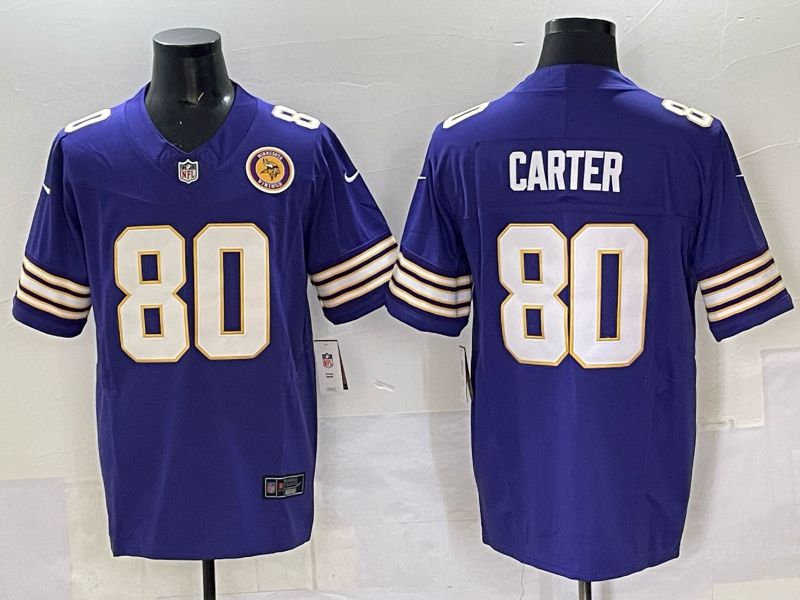 Men 2025 Minnesota Vikings #80 Carter Purple Throwback Nike Limited NFL Jersey style 02
